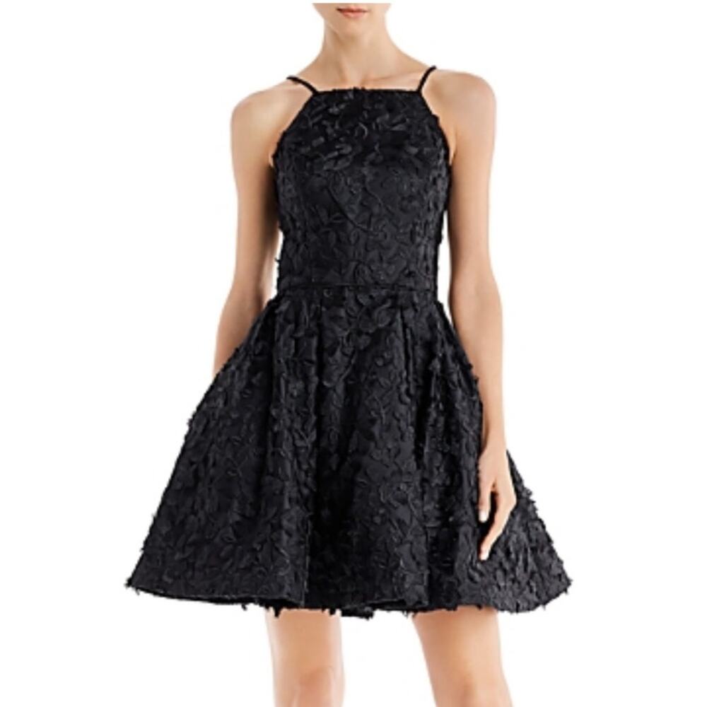 AQUA Embroidered Lace Fit and Flare Mini Cocktail Dress Black Size 8 LBD